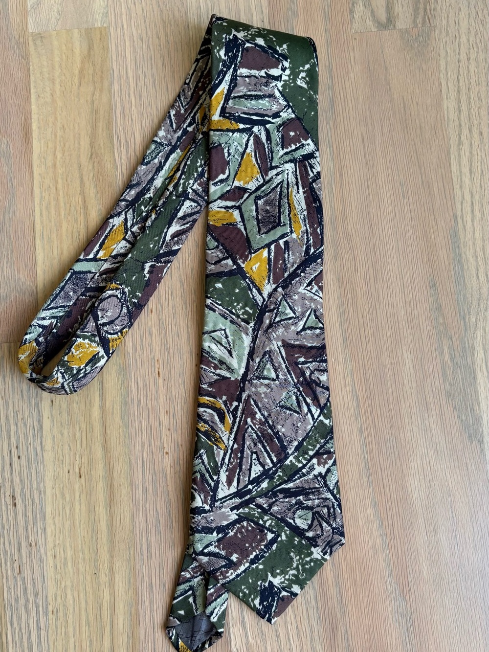 Pierre Balmain Olive Green, Brown & Mustard Abstract Print Tie